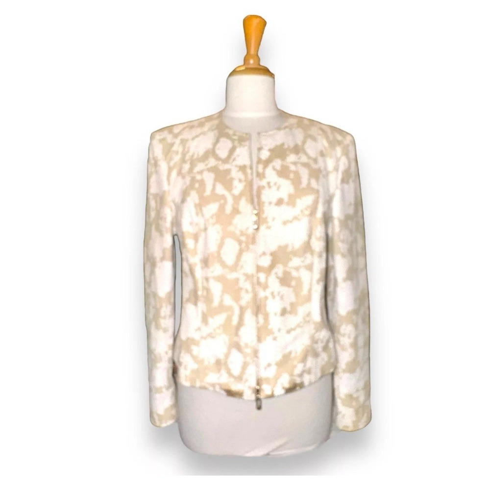 Elegant Tan and White Lambskin Leather Women's Jacket